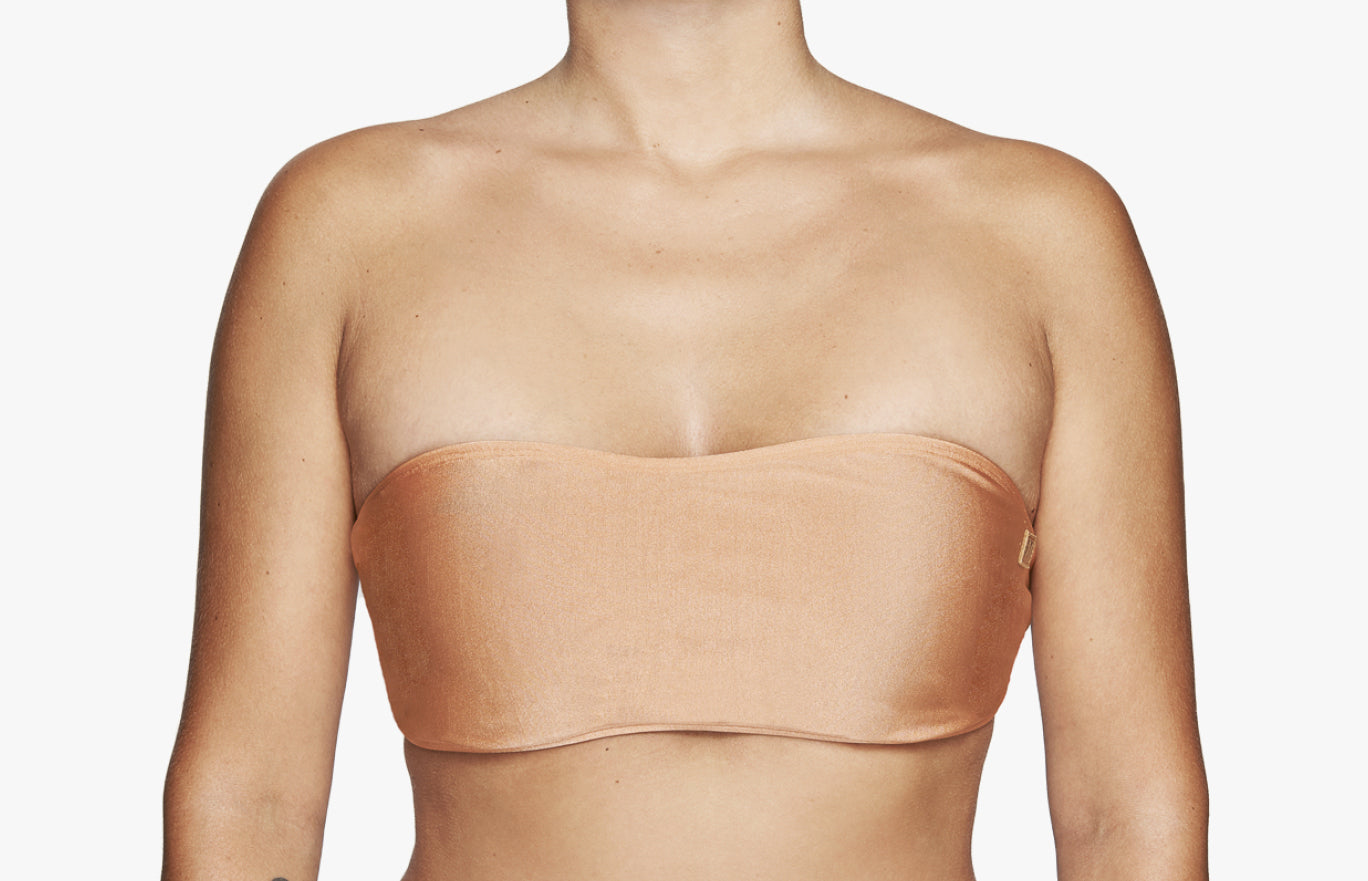 Bikini Oberteil „Farah“ in peach orange & khaki grün